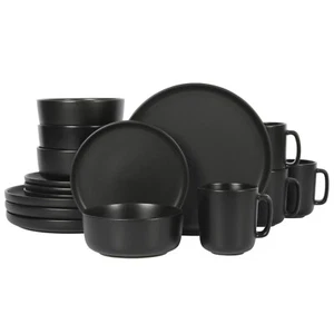 Gibson Home Zuma 16-Piece Plates, Bowls, & Mugs  Dinnerware Set - Matte Black - Picture 1 of 5