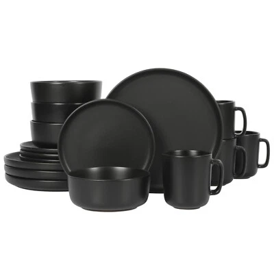 Gibson Home Zuma 16-Piece Plates, Bowls, & Mugs  Dinnerware Set - Matte Black - Image 1 of 4