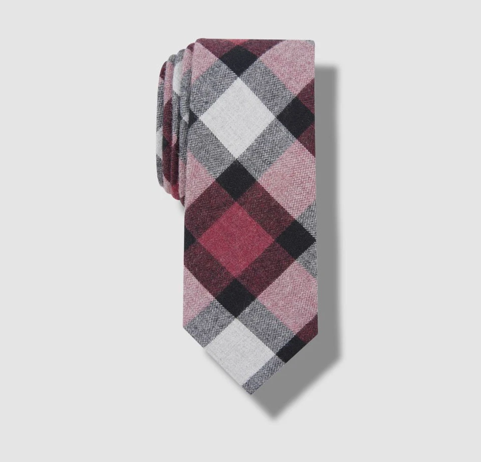 Corbata clásica ajustada de algodón a cuadros roja Bar III para hombre 56 x 2,5 pulgadas Foto 1 de 1