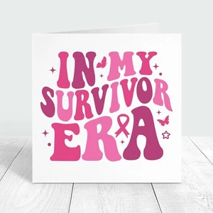 In My Survivor Era Cancer Warrior Personalised Card Pink Ribbon Women Friend - Picture 1 of 7