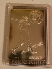 LIMITED 1995 BABE RUTH 100TH ANNIVERSARY BASEBALL .999 SILVER TRADING CARD