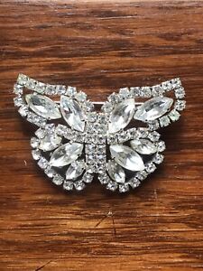 Silver metal Butterfly Brooch With Diamanté Glass