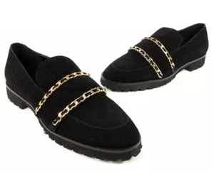 Karl Lagerfeld Women's Flats Irene Suede Leather Gold Chain Slip On Size 10 New - Picture 1 of 12