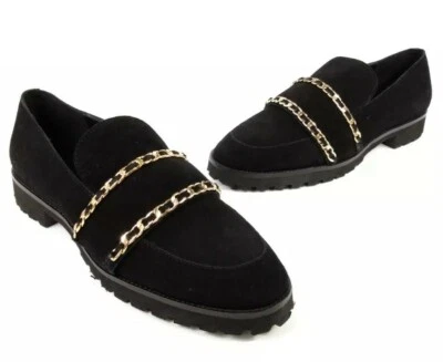 Karl Lagerfeld Mujer Pisos Irene Gamuza Cuero Cadena Dorada Sin Cordones Talla 10 Nuevo Foto 1 de 4