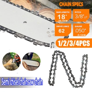 1/2/3/4x 18 Inch Chainsaw Chain 3/8"LP 62DL Drive Links 0.050" Gauge Blade Parts - Picture 1 of 19