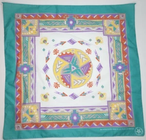 Vtg Wamcraft Bandana SW Aztec Teal Yellow White Purple Red Navajo Print USA Made - Picture 1 of 5