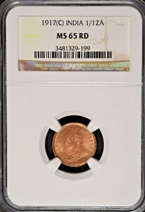 India British 1917(C) 1/12 Anna NGC MS65RD Certified - Picture 1 of 3