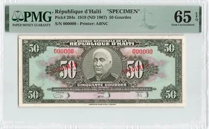 HAITI 50 Gourdes 1919 (ND 1967-1971), P-204s ABNC Print, PMG 65 EPQ Gem UNC. - Picture 1 of 2