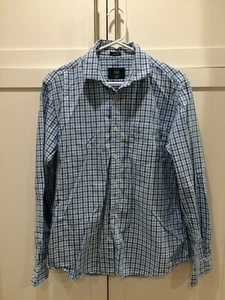 mens long sleeve shirt plaid blue white basics youre the man slim fit medium - Picture 1 of 7