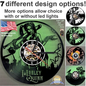 Harley Quinn & Joker DC vinyl record wall clock w/wo LED back light t shirt art - Picture 1 of 15