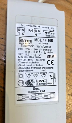 TCI ELECTRONIC TRANSFORMER MBL/F 105 mit AMP Stecker u. Anschlussleitung - Bild 1 von 3