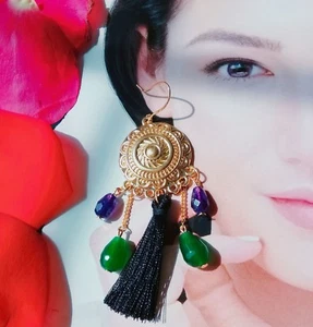 New Women 18K Gold-plated Fashion Handmade Rainbow Tassel Earrings Gift - Picture 1 of 2