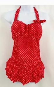 Costume da bagno Haixiang rosso bianco a pois pezzo unico pin-up donna rockabilly medio - Foto 1 di 8