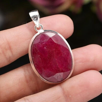 Ruby Lab Created Gemstone Handmade 925 Sterling Silver Pendant jewelry - Image 1 of 4