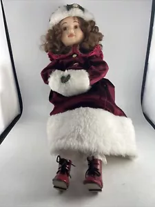 Vintage Anco Porcelain Girl red and White Dress Doll 16”x 7” inches - Picture 1 of 9
