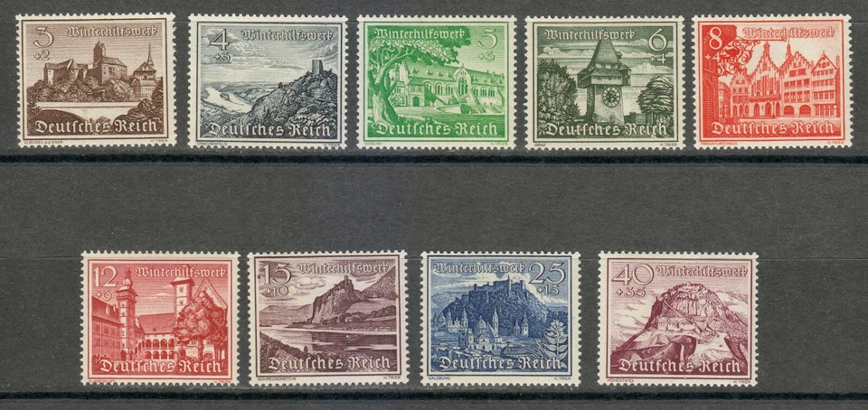 Germany Reich 1939 MNH Mi 730-738 (735x ) Sc B160-B168 Buildings of Germany ** - Image 1 of 4