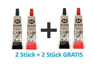 2 + 2 Gratis Silikon schwarz + rot 21g+350° Dichtmasse Hochtemperatur - Bild 1 von 7