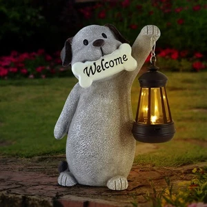 Solar Dog Statues for Garden Decor - Outdoor Dog Figurines with Solar Lantern... - Picture 1 of 9