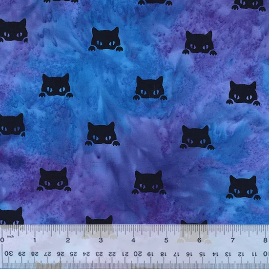 Anthology Batik Fabric | Cat Nap Cosmic Sleepy Eyes Purple Blue | YARD - Image 1 of 1