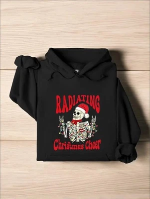 Radiating Christmas Cheer Funny Hoodie, Radiology Christmas Hoodie, Santa Skelet - Image 1 of 4