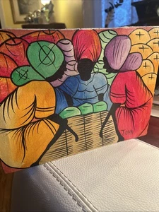 Pintura original mercado haitiano mujeres firmada por John arte popular étnico COLORES BRILLANTES - Imagen 1 de 7