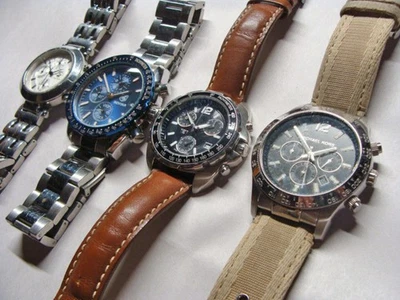 Lot of  4  Chronograph Watches  ... ALL WORKING. For parts or wear. - Image 1 of 4