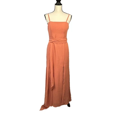 Azazie Bridesmaid Prom Dress Structured Top Orange Chiffon Long Tie Back C S/M - Image 1 of 4