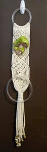 Makramee Küche/Bad hängend Handtuch Halter Ring Pilz Dekor Fransen 36" Vintage - Bild 1 von 9