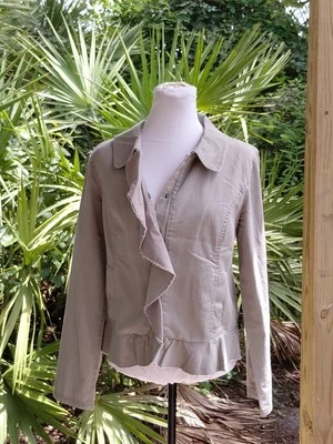 Caslon Denim Jacket Sz M Grey Ruffled Raw Edge  Snap Front Long Sleeve - Image 1 of 4