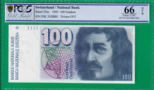 Switzerland 100 franken 1993, P57m, PCGS Gem UNC *66* OPQ! - Picture 1 of 2