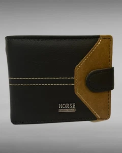 Cartera de cuero plegable RFID para hombre con bolsillo para monedas | Caballo Imperial negro/marrón - Imagen 1 de 5