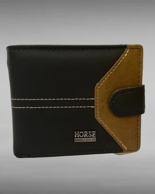 Cartera de cuero plegable RFID para hombre con bolsillo para monedas | Caballo Imperial negro/marrón Foto 1 de 4