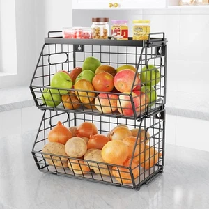 3tier Stackable Fruit Basket Kitchen Potato Onion Storage Wire Baskets With Tray - Picture 1 of 8