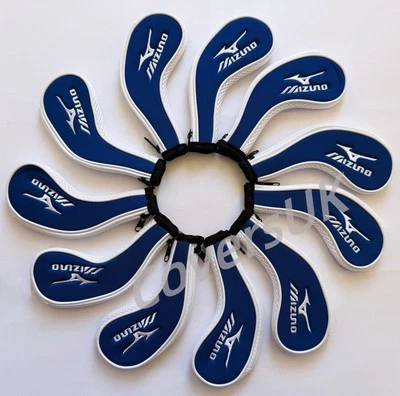 Top Quality Embroidered White/Blue 11Pc Mizuno Golf Club Iron Head Covers Zip UK - Image 1 of 4
