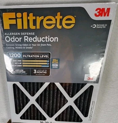 (2) 3M Filtrete 16”x 20” x 1” Odor Reduction 1200 MPR Furnace Filter 25x Better  - Image 1 of 2