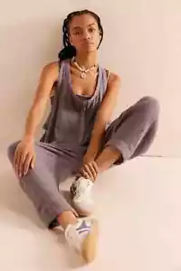 Free People Coastal Cruisin Jumpsuit L 10 Oversized Cotton Gray One-Piece 42926 - Picture 1 of 10