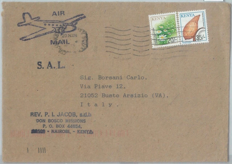 82613 -  Kenya - POSTAL HISTORY  -  Airmail COVER to ITALY  - SHELL - Image 1 of 1