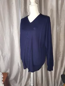 Navy Blue Merino Wool Mens Glenbrae Jumper Size M V Neck Long Sleeve Pullover  - Picture 1 of 7