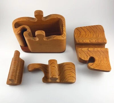 DESIGNER RED OAK & KOO 4 PIECE PUZZLE BOX. HANDMADE. GREAT PRICE - Image 1 of 4