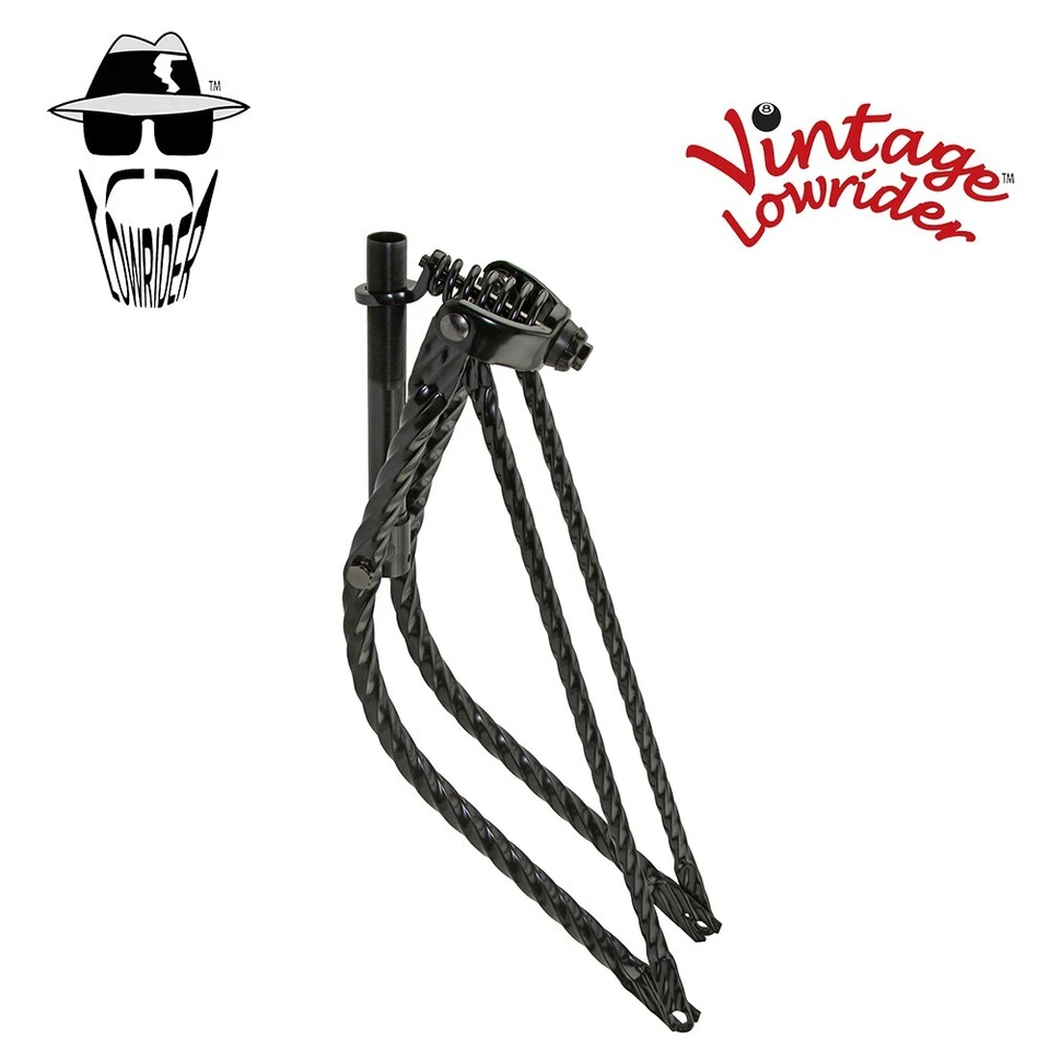 ORIGINAL F&R Vintage Lowrider 26" STEEL Bent Square Twisted Spring Fork Black - Image 1 of 1