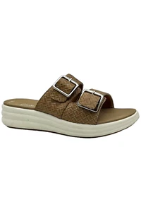 Clarks Cloudsteppers Womens Slide Sandals Drift Buckle Warm Beige - Picture 1 of 3