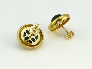 Vintage 14K Yellow Solid Gold Round Black Onyx 5 Grams Earrings Not Scrap - Picture 1 of 11