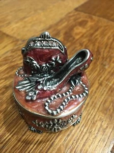 Vintage emaillierte Schmuckschatulle mit Geldbörse und Absätzen - Bild 1 von 8