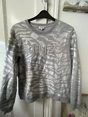 Kenzo Grey Metallic Silver Zebra Cotton Logo Sweatshirt Size M ,UK 12.  RRP £360 • 91.54€