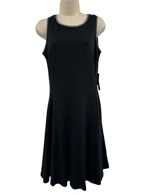 New York & Company Black Silver Metallic Holiday Sleeveless Cotton Dress Medium - Image 1 of 4