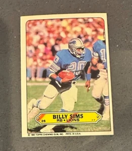 1983 Topps Football Sticker #26 Billy Sims - Detroit Lions - Picture 1 of 2