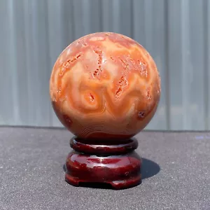 275G Natural Red Orange CARNELIAN AGATE Crystal Polished Ball Palm Stone - Picture 1 of 14
