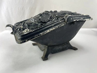 Antique Dragon Serpent Coal Scuttle Bin Cast Iron Porcelain Enamel - Image 1 of 4