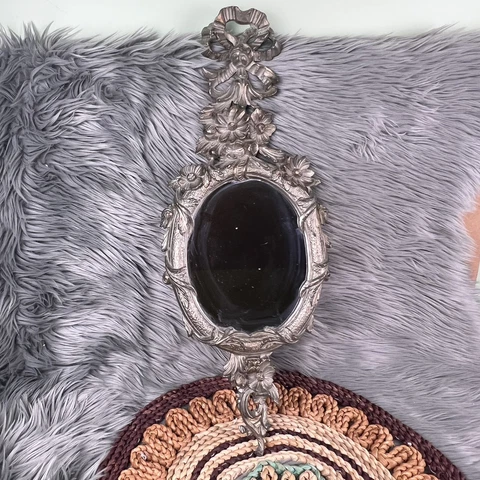 VTG Euromarchi Silver Carved Resin Made In Italy Floral Decor Wall Mirror 22 In Cover