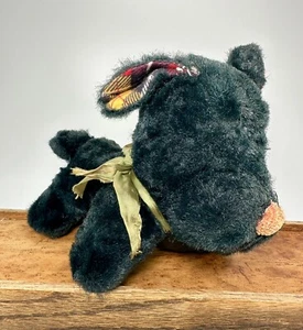 Black Scottie Terrier Dog Old Plush Scottish Vtg 50s Sweet Plaid Ears Stuffed - Picture 1 of 11